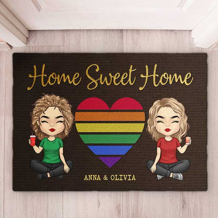 Custom Name Rainbow Couple Home Decor - Personalized Doormat
