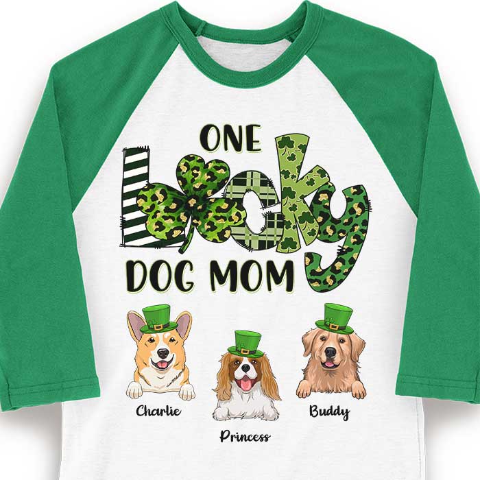 Custom Name Lucky Dog Mom St. Patrick's Day Gifts for Women - Personalized Raglan Shirt
