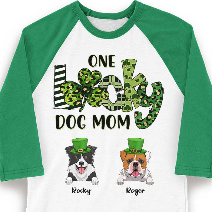 Custom Name Lucky Dog Mom St. Patrick's Day Gifts for Women - Personalized Raglan Shirt