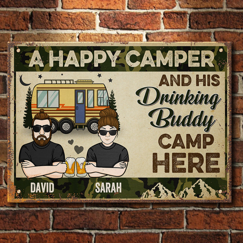 Camping Couple Drinking Buddies - Gift For Camping Couples, Personalized Metal Sign
