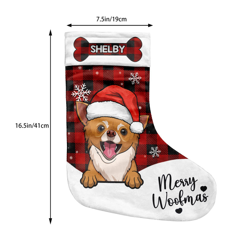 Custom Plaid Pet Character Christmas Decor - Personalized Christmas Stocking