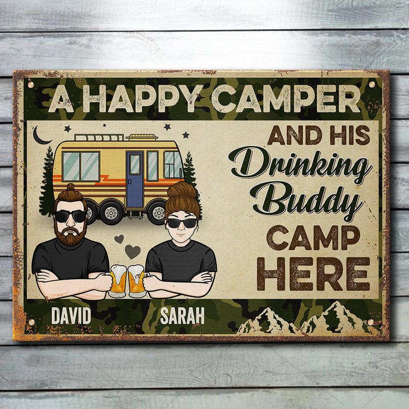 Camping Couple Drinking Buddies - Gift For Camping Couples, Personalized Metal Sign