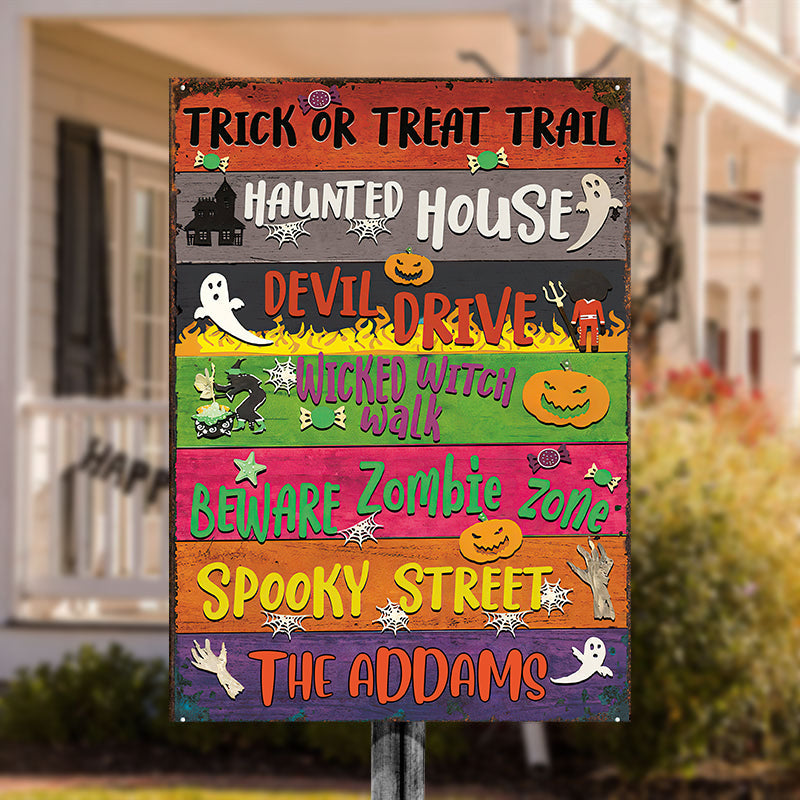 Trick Or Treat Trail - Personalized Metal Sign
