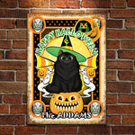 Custom Name Halloween Black Cat Family Decor - Personalized Metal Sign