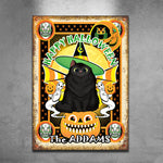 Custom Name Halloween Black Cat Family Decor - Personalized Metal Sign