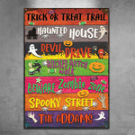 Custom Name Halloween Trick or Treat Trail Decor - Personalized Metal Sign
