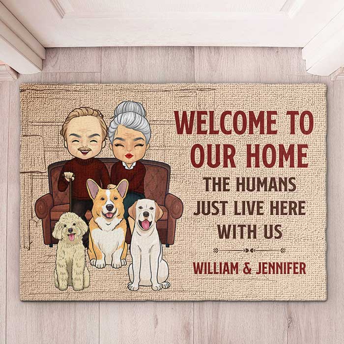 Custom Name Dog Family Welcome Decor - Personalized Doormat