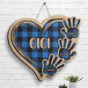 Grandma Plaid Heart And Hand Prints - Gift For Mom, Grandma - Personalized Shaped Wood Sign
