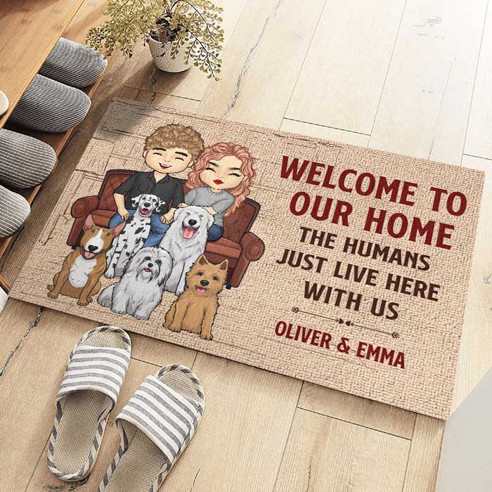 Custom Name Dog Family Welcome Decor - Personalized Doormat