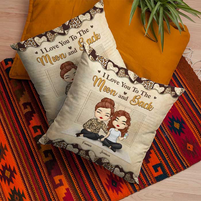We Love You To The Moon And Back - Gift For Mom, Personalized Pillow (Insert Included)