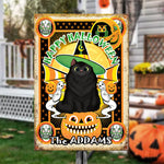 Custom Name Halloween Black Cat Family Decor - Personalized Metal Sign