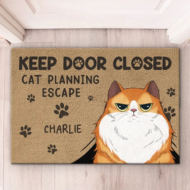 Custom Name Funny Cat Escape Decor - Personalized Doormat