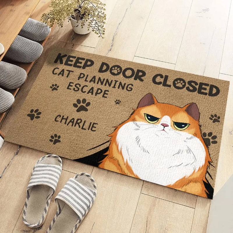 Custom Name Funny Cat Escape Decor - Personalized Doormat