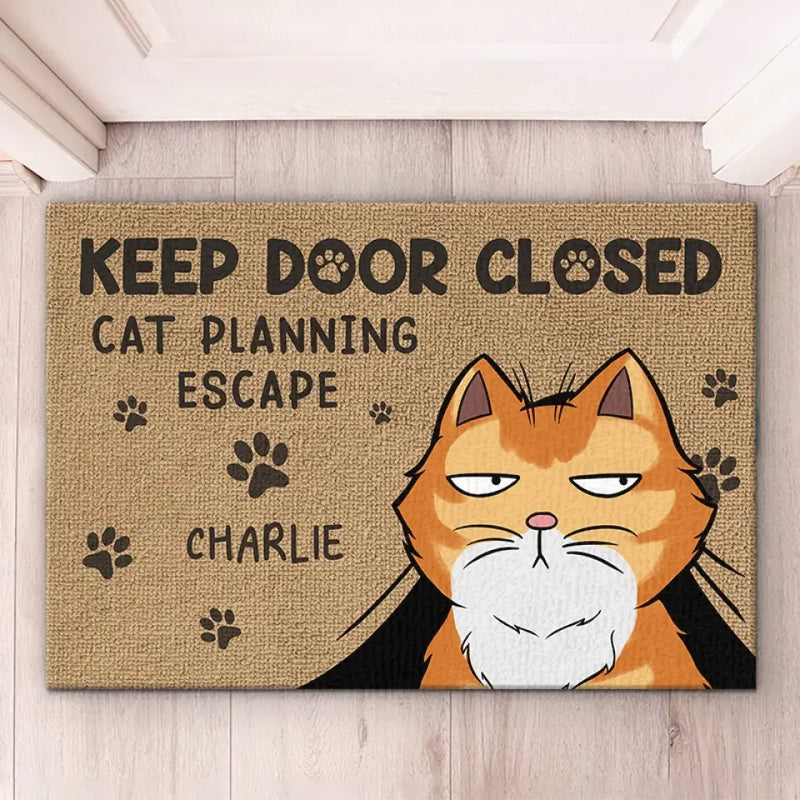 Custom Name Funny Cat Planning Escape Gifts - Personalized Doormat