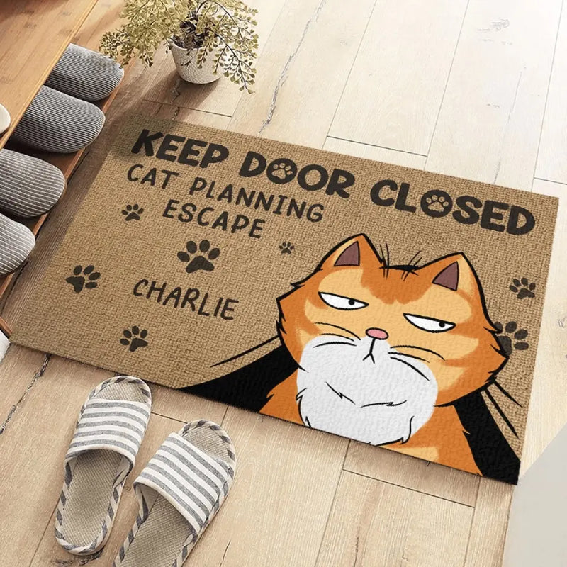 Custom Name Funny Cat Planning Escape Gifts - Personalized Doormat