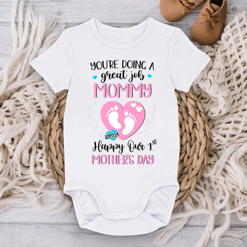 Custom Name First Mother's Day Gifts for Mommy - Personalized Baby Onesies