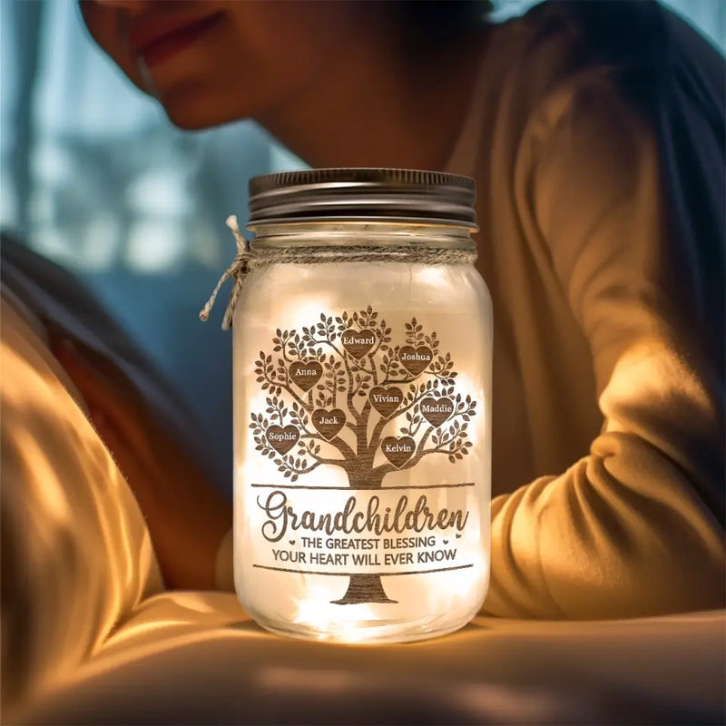 Custom Name Grandchildren Gifts for Grandparents - Personalized Mason Jar Light