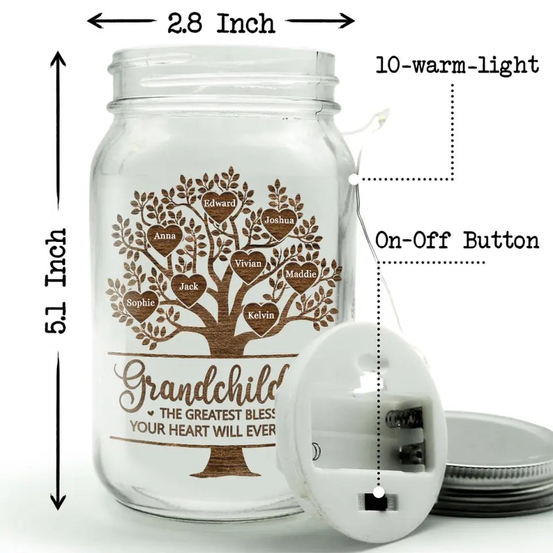 Custom Name Grandchildren Gifts for Grandparents - Personalized Mason Jar Light
