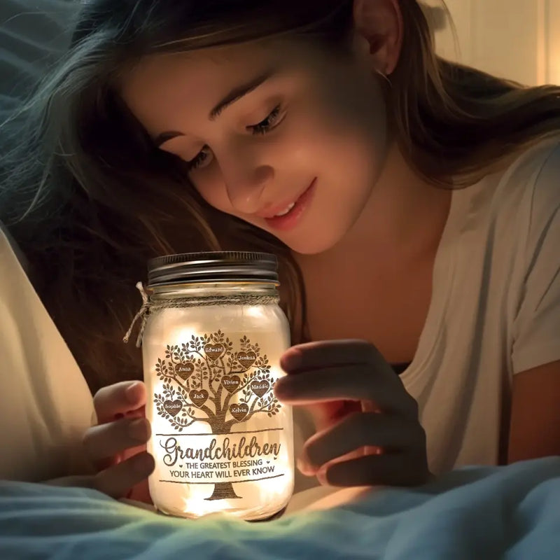 Custom Name Grandchildren Gifts for Grandparents - Personalized Mason Jar Light