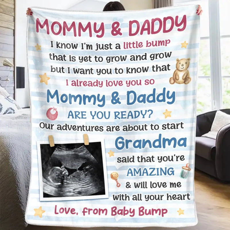 Custom Photo Pregnancy Announcement Gifts for Grandma - Personalized Blanket