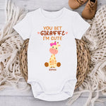 Custom Name Cute Giraffe Gifts for Baby Girls - Personalized Baby Onesies