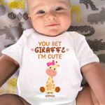 Custom Name Cute Giraffe Gifts for Baby Girls - Personalized Baby Onesies