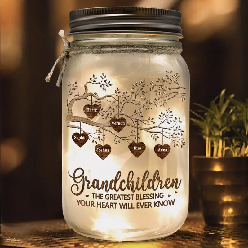 Custom Name Grandchildren Gifts for Grandparents - Personalized Mason Jar Light