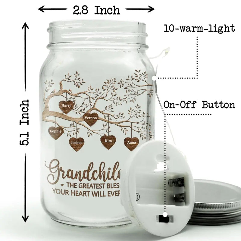Custom Name Grandchildren Gifts for Grandparents - Personalized Mason Jar Light