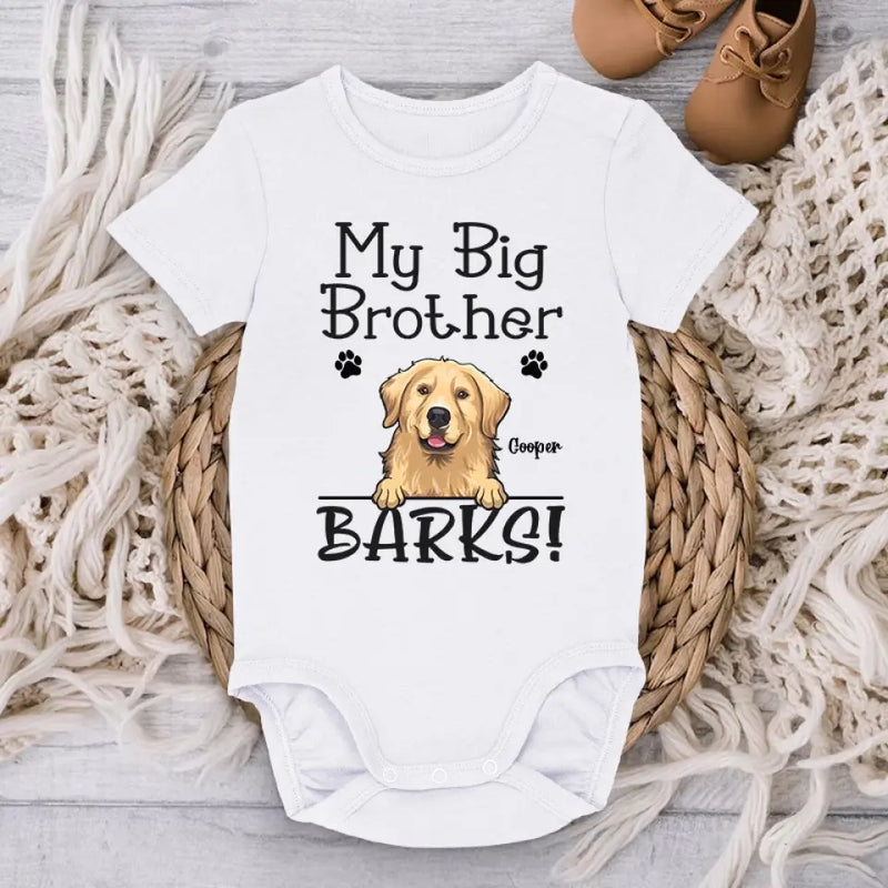 Custom Name My Big Brother Barks Baby Gifts - Personalized Baby Onesies