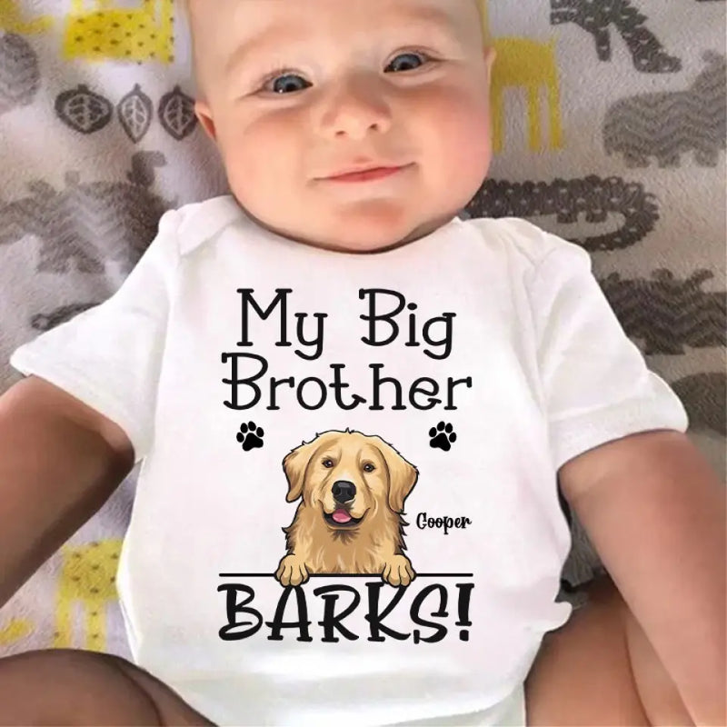 Custom Name My Big Brother Barks Baby Gifts - Personalized Baby Onesies
