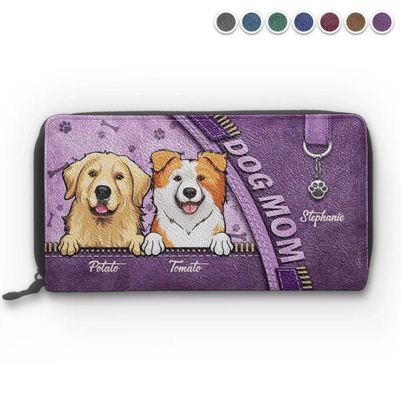 Custom Name Dog Mom Gifts for Dog Lovers - Personalized Leather Long Wallet