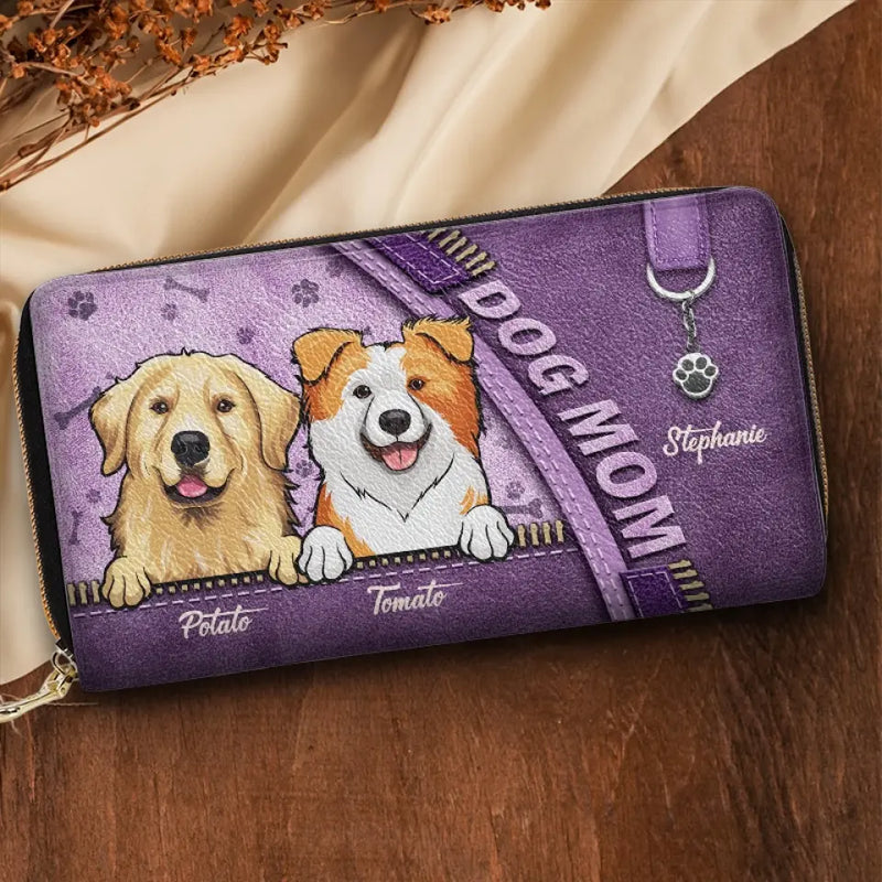 Custom Name Dog Mom Gifts for Dog Lovers - Personalized Leather Long Wallet