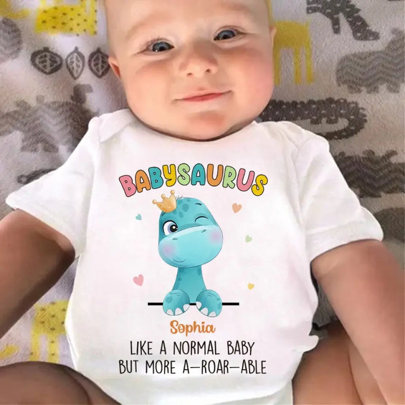 Custom Name BabySaurus Dinosaur Gifts - Personalized Baby Onesies