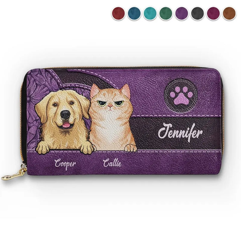Custom Name Cat Lover Gifts - Personalized Leather Long Wallet