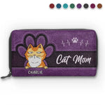 Custom Name Cat Mom Gifts for Cat Lovers - Personalized Leather Long Wallet