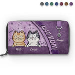 Custom Name Cat Mom Gifts for Cat Lovers - Personalized Leather Long Wallet