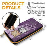 Custom Name Cat Mom Gifts for Cat Lovers - Personalized Leather Long Wallet