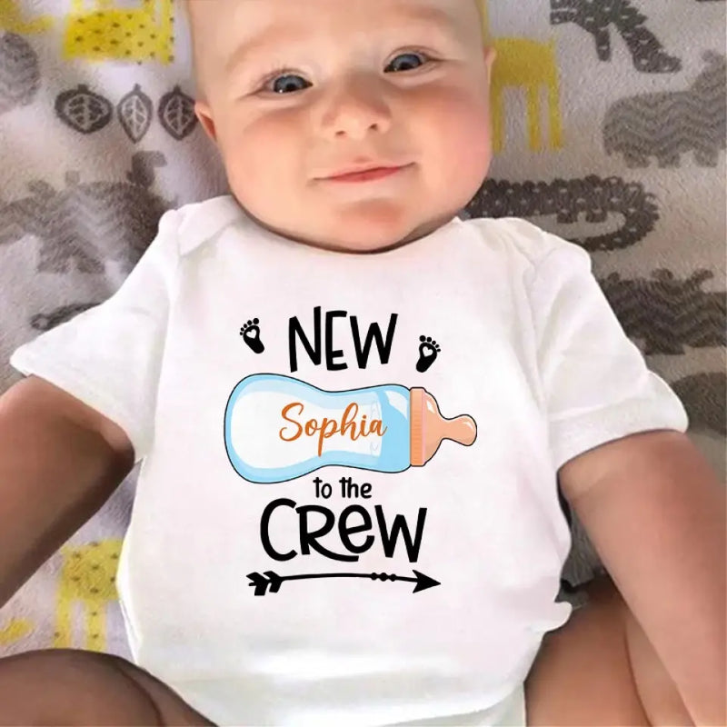 New To The Crew - Family Personalized Custom Baby Onesie - Baby Shower Gift, Gift For First Mom