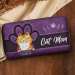 Custom Name Cat Mom Gifts for Cat Lovers - Personalized Leather Long Wallet