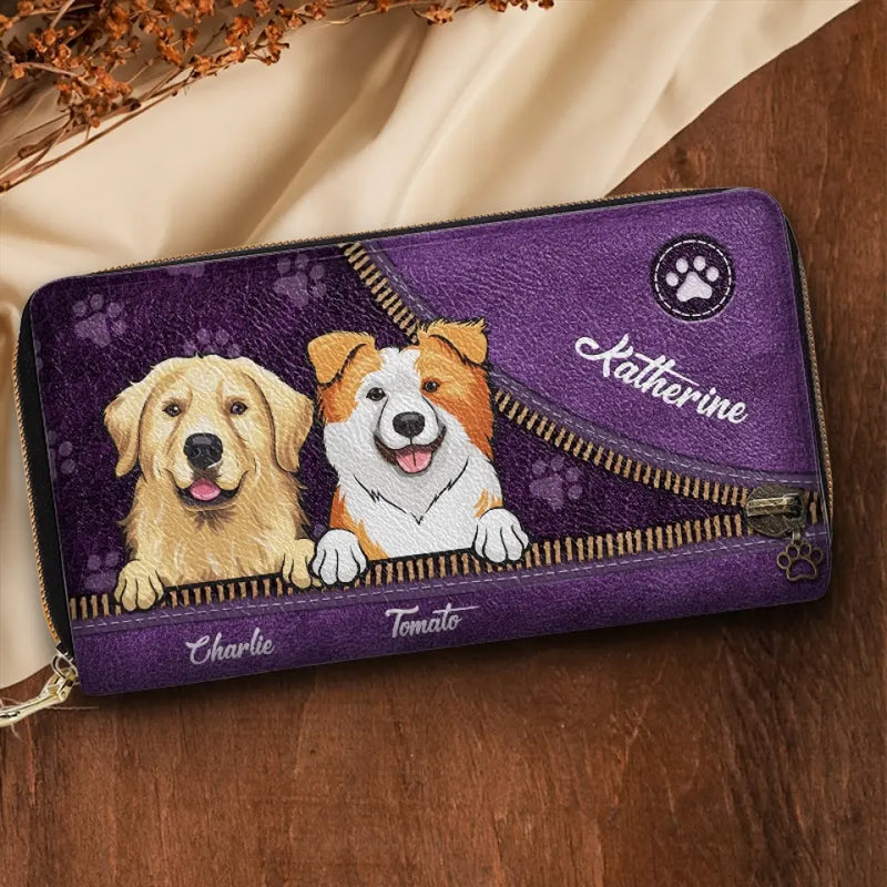 Custom Name Golden Retriever Gifts for Dog Lovers - Personalized Leather Long Wallet