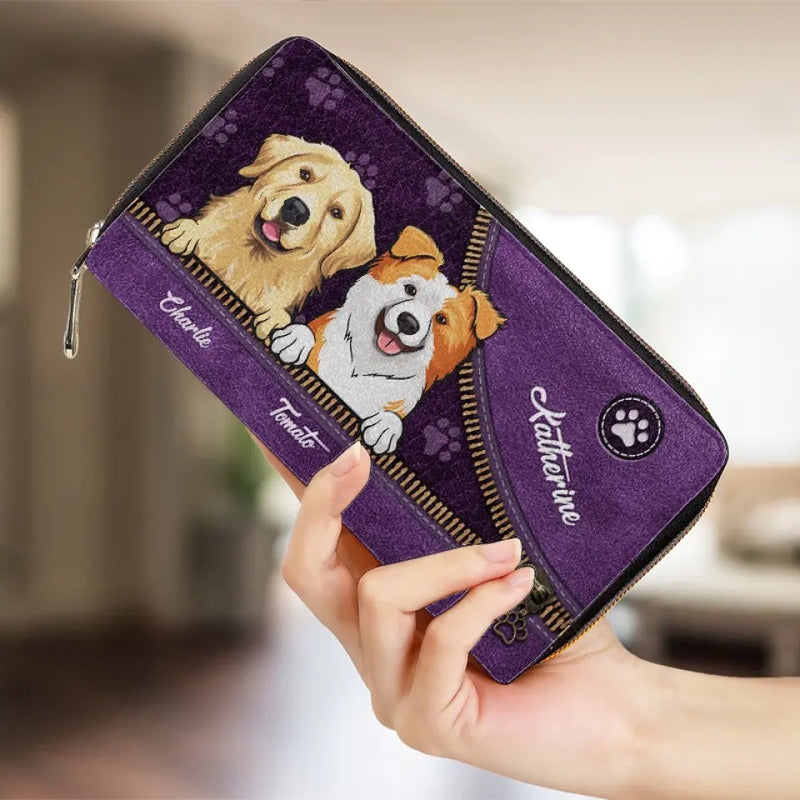 Custom Name Golden Retriever Gifts for Dog Lovers - Personalized Leather Long Wallet