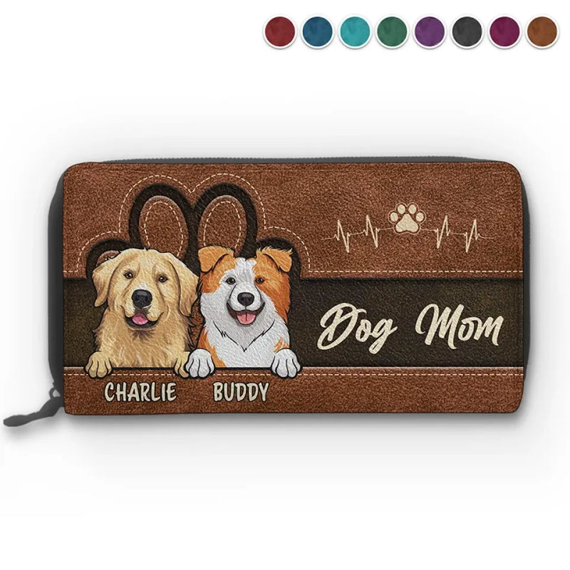 Custom Pet Name Dog Mom Gifts - Personalized Leather Long Wallet