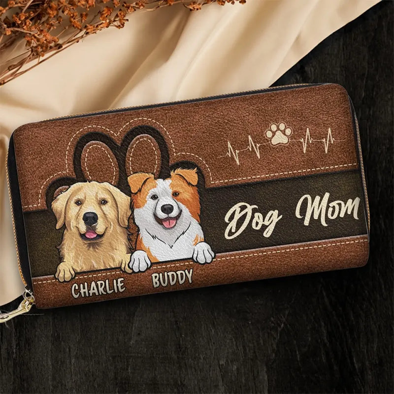 Custom Pet Name Dog Mom Gifts - Personalized Leather Long Wallet