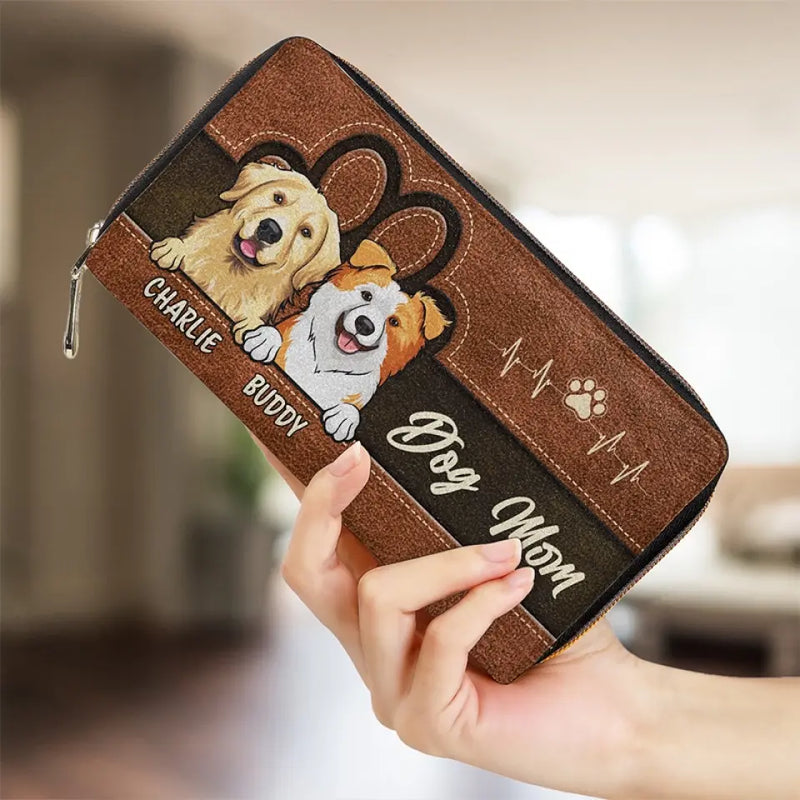 Custom Pet Name Dog Mom Gifts - Personalized Leather Long Wallet