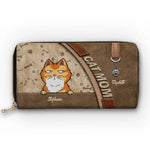 Custom Name Cat Mom Gifts for Cat Lovers - Personalized Leather Long Wallet