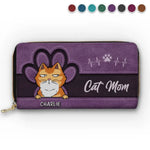 Custom Name Cat Mom Gifts for Cat Lovers - Personalized Leather Long Wallet