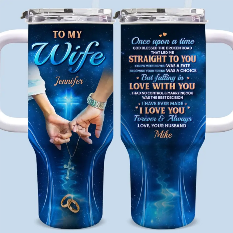 Custom Name Wife Love Gifts - Personalized 40 Oz Tumbler With Handle