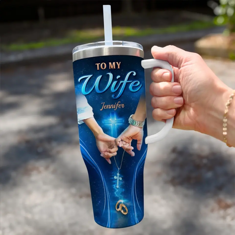 Custom Name Wife Love Gifts - Personalized 40 Oz Tumbler With Handle
