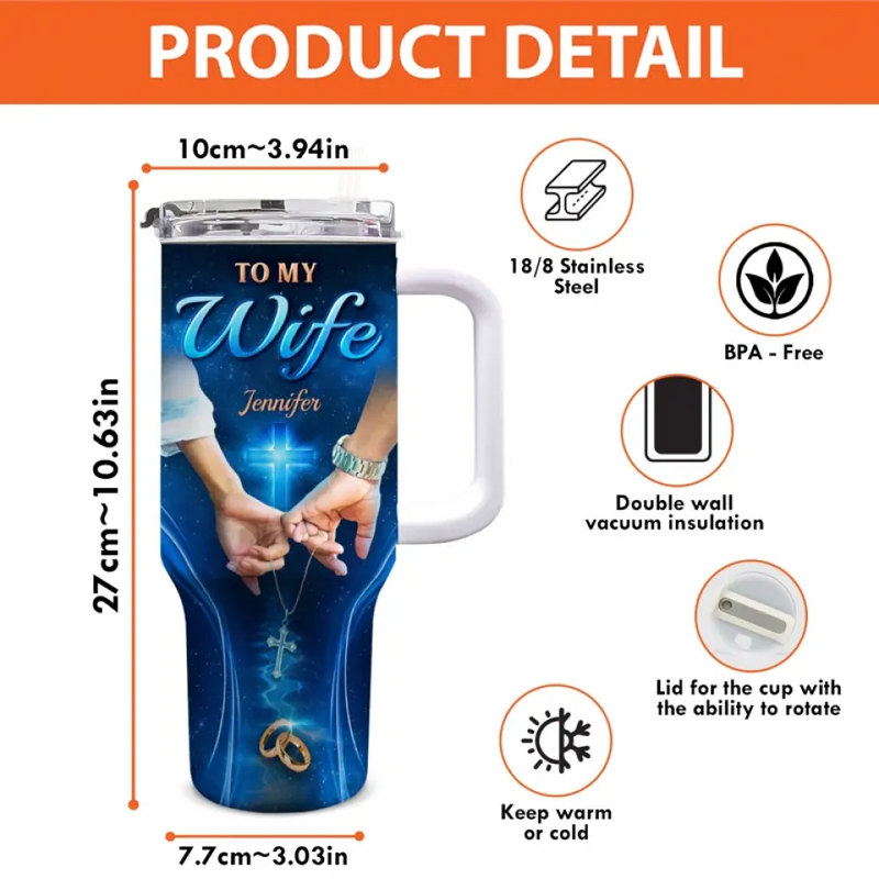 Custom Name Wife Love Gifts - Personalized 40 Oz Tumbler With Handle