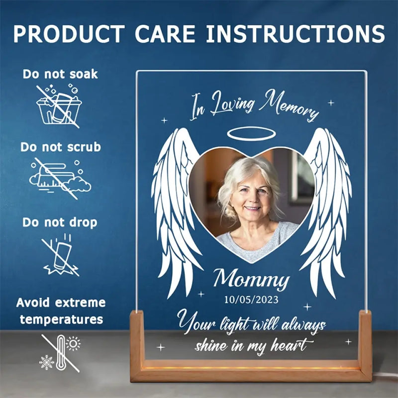 Custom Photo Memorial Gifts for Mom - Personalized 3D LED Walnut Night Light